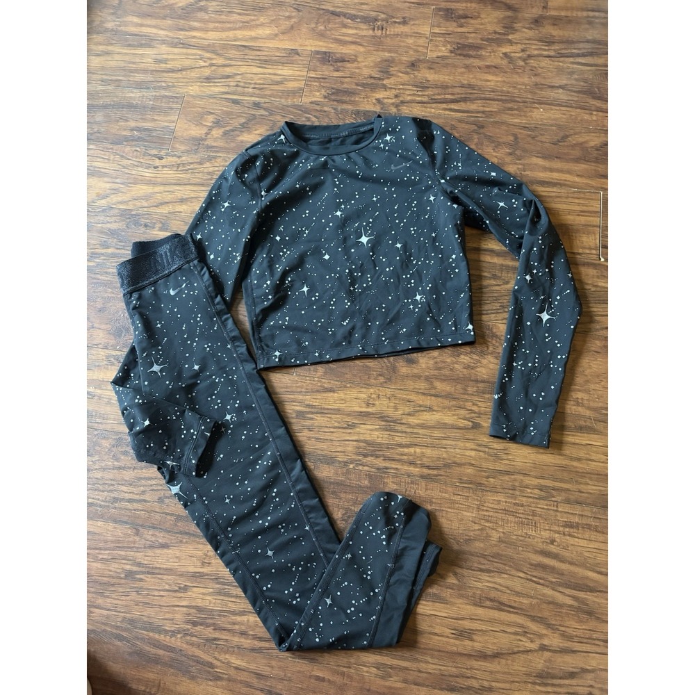 Nike Pro Warm Starry Night Metallic-Print Leggings XS, Crop Top S Set